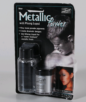 MEHRON pigment pudr na tělo - metalická STŘÍBRNÁ šedá powder 5g + mixing liquid 30 ml